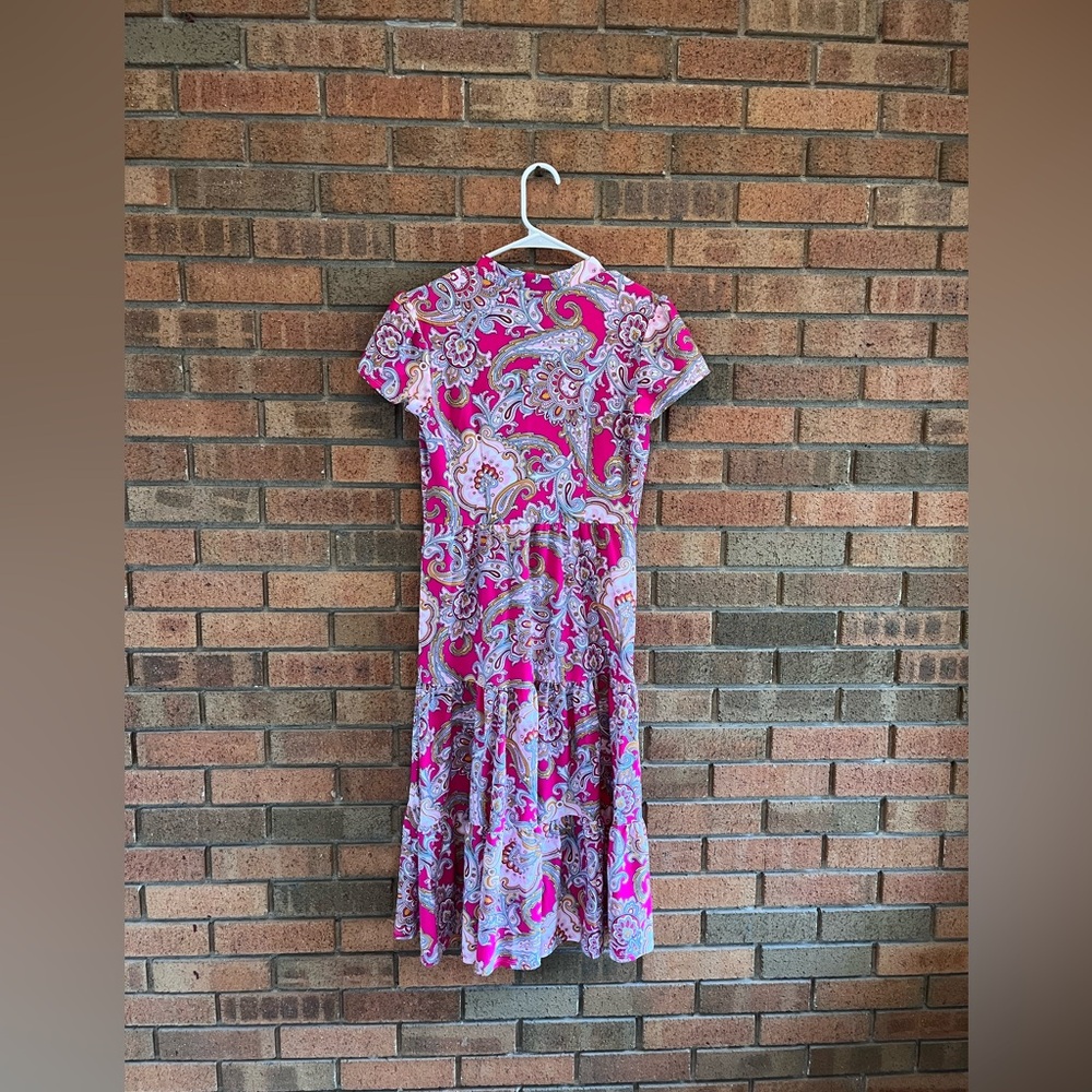 Jude Connally Pink and White Paisley Midi Dress